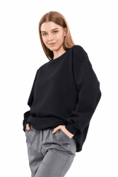 COMEOR Sweatshirt Damen Bequemer Oversize Pullover aus Baumwolle, Langarmshirt als Basic Pulli ohne Kapuze Regular Fit Schwarz XXL