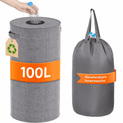 Lifewit 100L Kreis Pfandflaschen Sammelbehälter mit Deckel, Großer Pfandflaschen behälter für die Leergutaufbewahrung, Flaschensammler mit Loch Küchenaufbewahrungsraum Flaschentasche, Grau