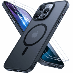 Miracase Magnetisch für iPhone 15 Pro Hülle Kompatibel Mit MagSafe[mit 2 Schutzglas] Militärnorm Schutz Anti-Fingerabdruck Schlanke Ausführung Handyhülle für iPhone 15 Pro 6,1 Zoll, Schwarz