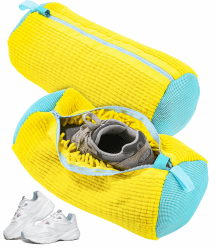 Bixury Schuhwaschbeutel Waschmaschine Schuhbeutel Waschmaschine, 2 Stück Multi Wäschesack Schuhe mit 360° Reinigungsflaum, Selbstreinigende Schuhe Waschbeutel für Waschmaschine und Trockner (Gelb)