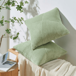 Topfinel Kissenbezug Grün 50x50 Kordsamt 2er Set Windmühle Streifen Muster Kissenbezüge Kissenhülle Zierkissenbezüge Deko für Sofakissen Couchkissen Wohnzimmer Couch Sofa Frühling Sommer