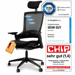 Ergotopia NextBack | Ergonomischer Bürostuhl gegen Rückenschmerzen | Schreibtischstuhl ergonomisch | Zusätzliche Kopfstütze gegen Nackenschmerzen - 5 Jahre Garantie