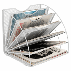 EasyPAG 6 Fächer Fächerförmig A4 Metall Büro Schreibtisch Organizer Dokumentenhalter Aktenablage Zeitschriftenhalter Briefablage Papier Magazin Organisator,Weiß