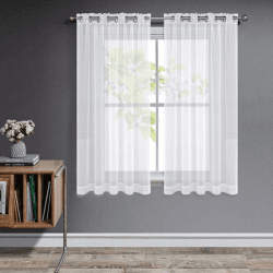 Joydeco Gardinen mit Ösen Transparente 2er Set, Optik Gardine Voile Ösenvorhang Ösenschal Durchsichtig Vorhang Kurz für Schlafzimmer Wohnzimmer Schlaufenschal (Weiß, 2xH145xB140)
