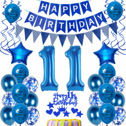 Luftballons 11 Geburtstag Dekoration Junge Ballon Deko 11. Geburtstag Junge blau Geburtstagsdeko 11 jahre Junge Geburtstag Tortendeko 11.geburtstag Junge birthday Banner Party Deko 11 Geburtstag