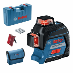 Bosch Professional Linienlaser GLL 3-80 (roter Laser, max. Arbeitsbereich: 30 m, 4x AA Batterie, im Handwerkerkoffer), Blau