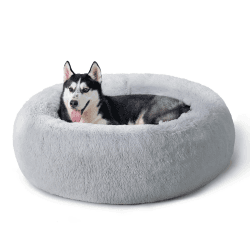 BEDSURE Katzenbett waschbar Flauschiges Hundebett - Ø 80 cm Katzenschlafplatz für Katzen und Hunde, plüsch Katzenkissen rund Kuschelbett, hellgrau