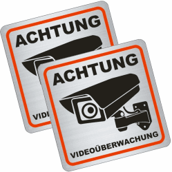 2 x Brandengel® ACHTUNG Videoüberwachung Aufkleber - Schild Edelstahl Optik extra Starke Folie selbstklebend 15 x 15 cm - Sticker (ACHTUNG videoüberwachung) - 2 St Videoüberwachung Selbstklebend Folie 150 x 150 mm