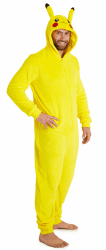 Pokemon Jumpsuit Herren, Pikachu Onesie Herren Halloween Kostüm, Fleece Onesie Damen und Overall Herren S-XXL, Jumpsuit Kuschelanzug Damen XL Gelb