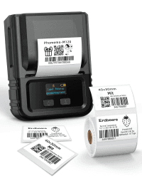 Phomemo M120 Etikettendrucker Bluetooth, Mini Labeldrucker Sticker Drucker Etikettiergerät für Barcode, QR-Code, Einzelhandel, Kleinunternehmen, Kompatibel mit Smartphone&PC, Schwarz