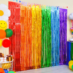 LOLStar Regenbogen Fasching Party Dekorationen, 2er Pack Karneval deko 3,3 x 6,6Fuß Regenbogen Fastnacht folien Fransenvorhänge, Lametta, metallische Luftschlangen, Urlaub, Fotokabinen Requisiten