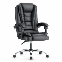 naspaluro Ergonomischer Bürostuhl, Schreibtischstuhl mit Hoher Rückenlehne und Höhenverstellbar, PU Leder Drehstuhl, Chefsessel, Liegestuhl für Büro, Zuhause, Schwarz