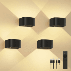 FULEN 4 Stück Akku Wandlampe Innen mit Bewegungssensor,Fernbedienung 3 Farben Wandlicht Up and Down Innen LED Wandleuchte 3 Modi Wiederaufladbare Batteriebetriebene Wandlampen Helligkeit Einstellbar