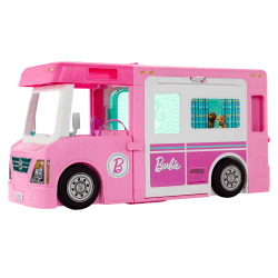 Barbie 3-in-1 Super Abenteuer-Camper mit Zubehör, Pool, umbaubarem Truck, Barbie-Boots, 60 Barbie-Camping-Zubehörteilen, ohne Barbie-Puppe, als Geschenk für Kinder ab 3 Jahren geeignet, GHL93