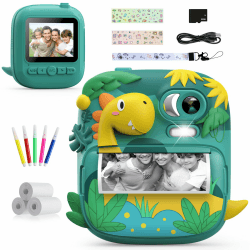 Kinderkamera Sofortbildkamera, CAMCLID 2,4 Zoll Digitalkamera Kinder Dinosaurier Sofortbildkamera mit 32G Karte und 3 Rollen Druckpapier, Geschenke für Jungen und Mädchen 3-12 Jahre (Grün)