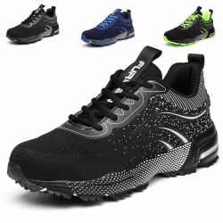 Furuian Sicherheitsschuhe Herren Arbeitsschuhe Herren Damen Leicht Sportlich Atmungsaktiv Schutzschuhe mit Stahlkappe Sneakers 39 EU Schwarz