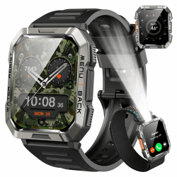 Smartwatch Herren Militär, 100 Tage Akkulaufzeit/LED Taschenlampe/Kompass/2 Armbänders/IP68 Wasserdicht, 100+Sportmodi Sportuhr, Anrufe tätigen/Empfangen Smartwatch Outdoor Fitnessuhr für Android iOS