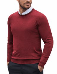 COOFANDY Pullover Herren Rundhals Strickpullover Langarm Slim Fit Winterpullover Business Pullover Einfarbig Casual Sweatshirt Rotwein S