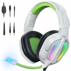 Krysenix PG2 RGB Gaming Headset für PS4/PS5/PC/Xbox, Headset mit Mikrofon, Gaming Kopfhörer mit Mikrofon, Noise Cancelling Kopfhörer mit 3.5mm Klinke Weiß/Grün