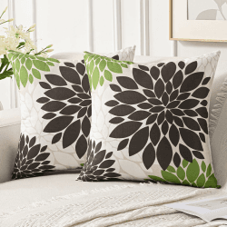 Jayusaror Kissenbezug 45x45 cm Braun und Grün Dahlien Sommer Sofakissen Herbst Deko Kissen Bezug Blumen Outdoor Kissenhülle für Couch Sofa Wohnzimmer Kissenbezüge, 2er Set