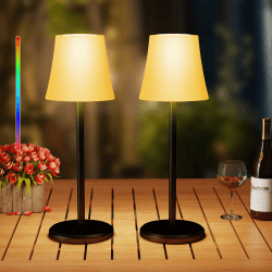 Suright 2 Stück LED Tischlampe Kabellos, Touch Control Dimmbar Aufladbar Akku Tischleuchte mit 3 Farbmodi und RGB Farben, IP54 Wasserdicht LED Tischlampe für Restaurant, Schlafzimmer, Party, Camping