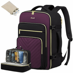 LOVEVOOK Reiserucksack Damen Groß, 40L Handgepäck Rucksack mit 3 Packing Cubes, Wasserdicht Laptop Rucksack 17 Zoll, Travel Backpack Weekender Damen für Reise Arbeit Wandern, Schwarz Violett 17.3 Zoll Schwarz-violett