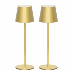Klighten 2 Stück LED Dimmbare Akku Gold Tischlampe Kabellose, Wiederaufladbar Warme Lichtfarbe 3000K Tischleuchte Für Innen und Aussen mit USB-C, Aluminium, IP54 Wasserdichte