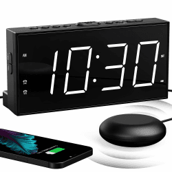 Mesqool Digitaler Wecker, Lauter Vibrationswecker mit Bettschüttler, Wecker Laut für Tiefschläfer, Doppelalarm, USB-Ladegerät, Großes Display, Einfach Einzustellen, Sommerzeit 12/24H,Dimmer