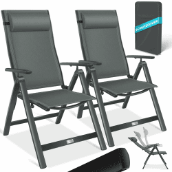 KESSER® Gartenstuhl Hochlehner mit Armlehnen 2er Set Aluminium Klappstuhl mit Kopfkissen & Cover Campingstuhl 7-Fach Verstellbar Rückenlehne Atmungsaktiv & Wetterfest Klappbar & Anti-Rutsch Anthrazit