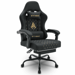 Symino Gaming Stuhl Racing Gamer Stuhl - Ergonomischer Gaming Sessel mit Lendenwirbelstütze, Gaming Chair mit Fußstütze Vintage PU Leder 130KG, Schwarz