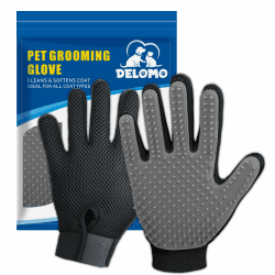 DELOMO Haustierpflege-Handschuhe - Katzenbürsten für sanftes Haaren - Effiziente Haarentfernungshandschuhe - Waschhandschuhe für Hunde mit langem & kurzem Haar, Katzen & Pferde - 1 Paar (Grau)