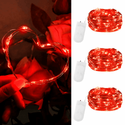 Dalugo Lichterkette Batterie Valentinstag 2m 20 LED Rot Lichterkette mit Batterie, Mini Rote Lichterkette für Tüllrock, Hochzeitstag, Schlafzimmer [3 Stück]