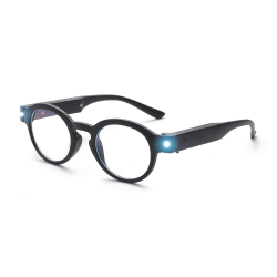 SKYWAY Lesebrille mit LED-Licht, Runde Lesebrille, Blaulicht Schutzbrille Spielbrille mit USB Wiederaufladbare fur Frauen Männer, Blendschutz UV-Schutz, Schwarz Schwarz 2.5 Dioptrien