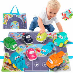 9 Stück Spielzeugfahrzeug Set, Spielzeugautos ab 1 Jahr Autospielzeug, Fahrzeuge mit Kräne, Kleine Autos, Mini Truck Modellautos, Bagger LKW Geburtstagsgeschenk für Jungen und Mädchen 1 bis 3 Jahren