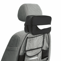 Qiciqinoone Auto-Tücherhalter, Sonnenblende Serviettenhalter Für Auto Tissue Box Pu Leder Rücksitz Taschentuch Auto Rücksitz Kopfstütze Armlehne Hängende Taschentuchbox für 120 Standard-Tücher Schwarz