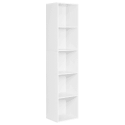 WOLTU Bücherregal mit 5 Fächern, Standregal Weiß, Würfelregal, freistehendes Regal, Büroregal Aktenregal aus Holzwerkstoff, 30x132x24 cm (BxHxT), SK003ws5