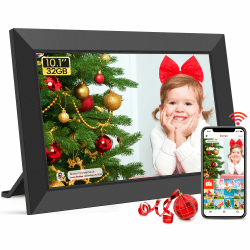 Frameo WLAN Digitaler Bilderrahmen 10,1 Zoll, HD 1280 * 800 IPS Touchscreen Elektronischer FotoRahmen mit 32GB Speicher, Auto Drehung, Einfache Weitergabe von Fotos Videos über Frameo App