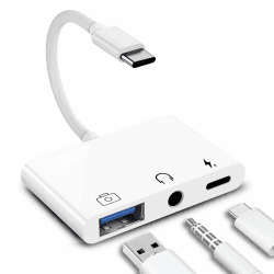 Gbformat 3 in 1 Adapter USB C auf 3,5mm Klinke Kopfhörer, 3,5mm AUX Klinke Audio Kopfhörer Multiport Splitter Adapter mit Ladeanschluss USB OTG, Kompatibel mit 15/15Pro/15ProMax/15Plus und mehr