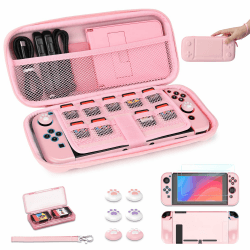 Younik Switch Tasche für Switch 2017 Modell, 14 in 1 Switch Zubehör Bundle mit Switch Tragetasche, schützendes Zubehör für Switch Konsole & J-Con, Game Card Case (Rosa, Knopf Typ