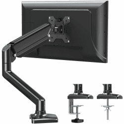 ELIVED 1 Monitor Halterung für 13-32" Bildschirme bis zu 9kg mit VESA 75/100mm, Gasdruckfeder PC Monitor Tischhatlerung, 135° Neigbar, 180° Schwenkbar, 360° Drehbar, Höhenverstellbar Monitorhalterung