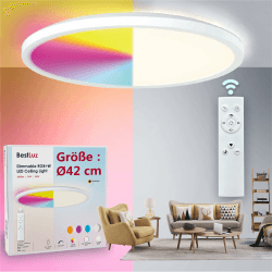 BestLuz LED Deckenleuchte LED Panel Deckenlampe Ø 42cm 24W RGBW + Neutralweiß 4000K mit Backlight-Effekt Fernbedienung für Badezimmer Schlafzimmer Wohnzimmer Küche, Ultra Dünn