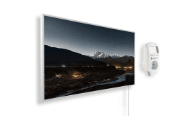 Könighaus Infrarotheizung mit Bild - 800 Watt + Smart Thermostat & Könighaus APP - Energiesparende Infrarot Wandheizung mit Bildmotiv – TÜV SÜD - Weißer Rahmen (02. Berg Tal und Sternenhimmel)
