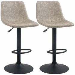 HOMCOM 2er-Set Barhocker, Bistrohocker mit Fußstütze, Drehbar Barstuhl, Höhenverstellbar Küchenhocker mit Kunstlederbezug, für Wohnzimmer, Esszimmer, Beige