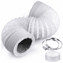 ShnminEU Abluftschlauch 100 mm Weiß Länge 3m Flexibel PVC Alurohr Lüftungsschlauch mit 2 Edelstahl Schlauchschellen und 5M Aluminium-Folienband für Wäschetrockner Abzugshaube Mobile Klimaanlage