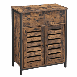VASAGLE Bodenschrank, freistehender Schrank mit 1 Schublade und Ablage, Küchenschrank, Lamellentüren, für Wohnzimmer, Flur, Büro, Schlafzimmer, rustikales Braun LSC86BX