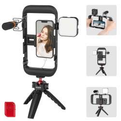 NEEWER Telefonstabilisator Video Rig Kit für Videoaufnahmen Vlogging, Telefonkäfig mit LED Video Licht, CM14 PRO Mini Mic, Desktop Stativ Kompatibel mit iPhone 15 Pro Max Samsung Huawei, PA004