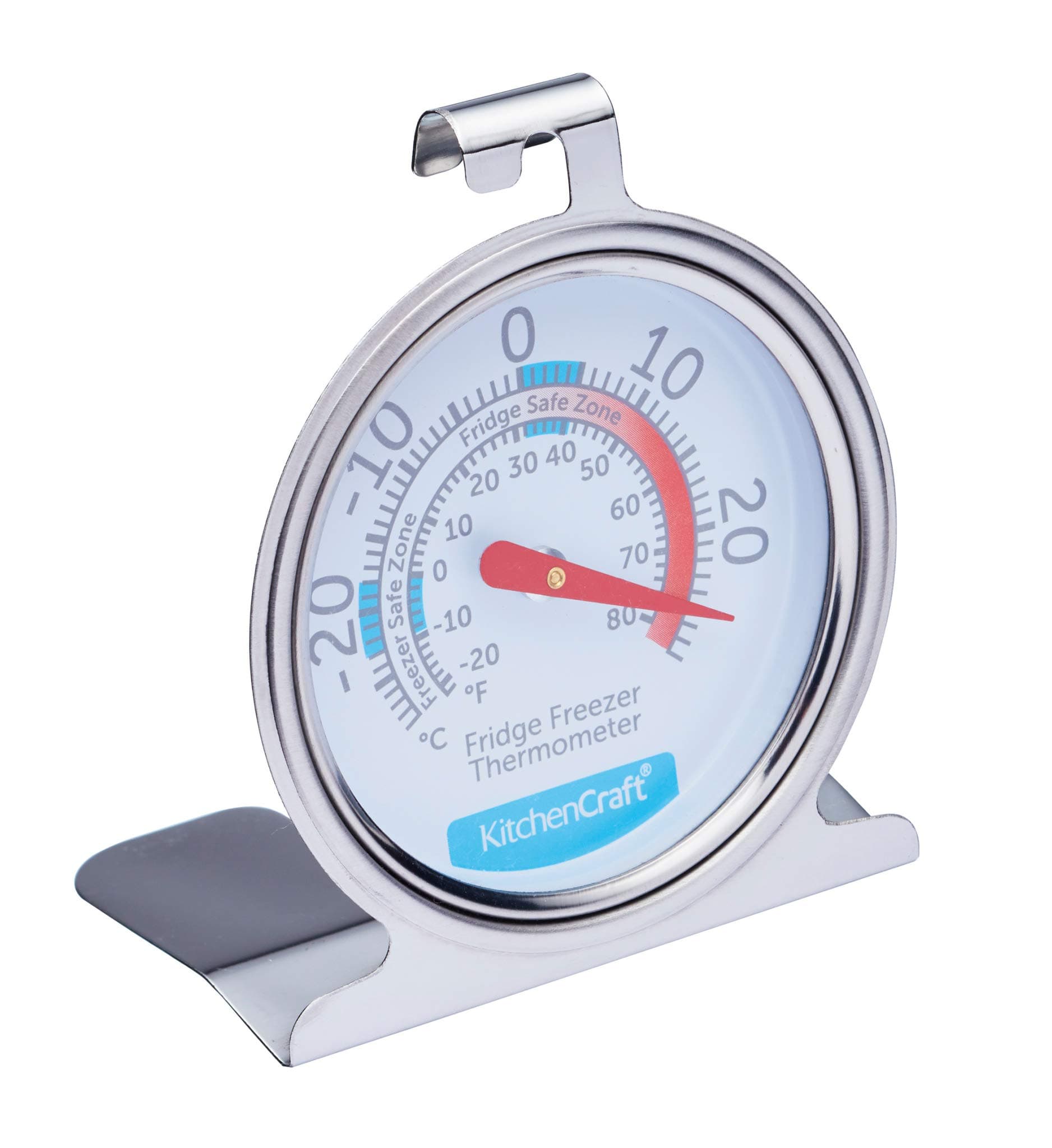 KitchenCraft Gefrier-/Kühlschrankthermometer mit Mindest- und Höchsttemperaturanleitung, Edelstahl, Silber