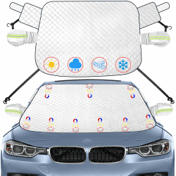 Car Windshield Cover - 600D Windshield Snow Cover with Magnet Protects Side Mirror Cover, Waterproof & Standard Winter Frost Hail Protector for Most Car, Truck, SUV, Van and MPV (59 x 50 Inch)