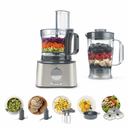 Kenwood MultiPro Compact FDM301SS – Kompakt-Küchenmaschine, 2,1 Liter, leistungsstarker Küchenhelfer mit Acryl-Mixaufsatz, Zitruspresse & weiterem Zubehör, Metallgehäuse, 800 W, Silber
