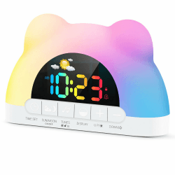 Azyh Kinderwecker, Wecker Digital für Mädchen Jungen, Schlaftrainer mit 11 RGB Farb Nachtlicht, OK zum Aufwachen der Wecker für Kinder und Kleinkinder, Soundmaschine, Dual Alarms, Snooze, 12/24